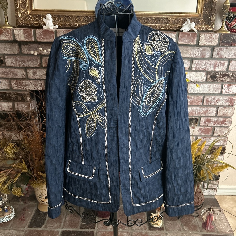 Alfred Dunner  Navy Blue Embroidered Textured Women’s Sz 8